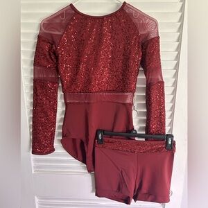Dark Red Sequin Dance Costume